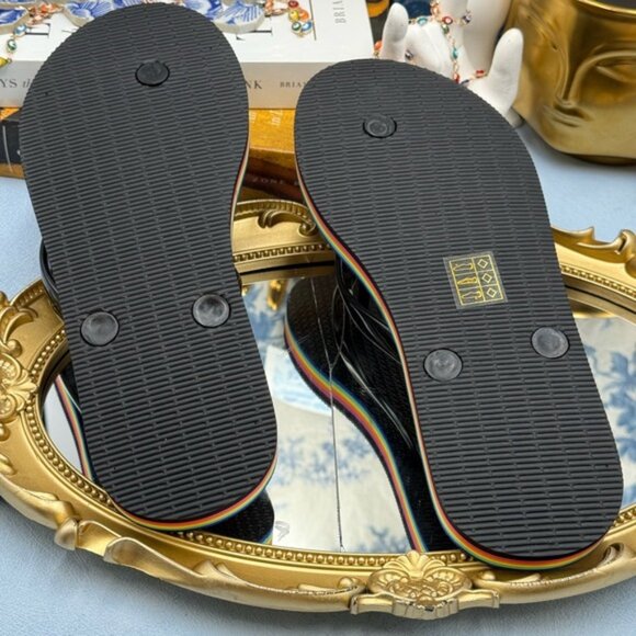 🆕 KURT GEIGER LONDON 🧿 NWOB Rainbow Kensington Black Rubber Flipflop, Sz 7.5 - Picture 13 of 13